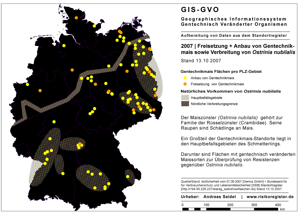 Anbau von Gentechnikmais und Vorkommen von Ostrinia nubilalis / Maisznsler [2007]